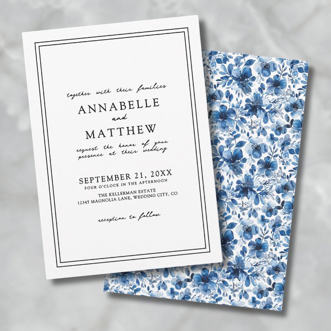 Blue Botanical Classic Elegant Floral Wedding Invitation (Blue Botanical Classic Elegant Floral Wedding Invitation)