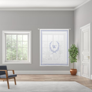 Blue Botanical Crest Bow Monogram Classic Sheer Curtains