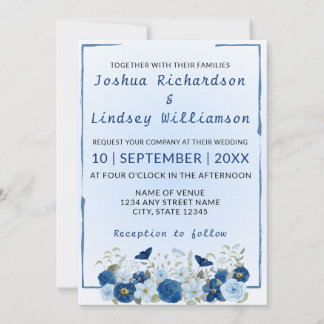 Blue Botanical Elegance Wedding Invitation