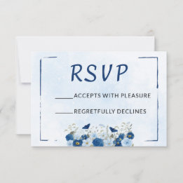Blue Botanical Elegance Wedding RSVP Card