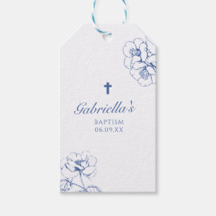 Blue Botanical Floral Baptism Gift Tags