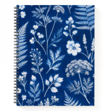 Blue Botanical Floral College Ruled Notebook