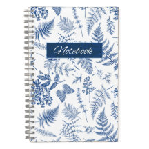 Blue Botanical Floral Deluxe Spiral Notebook