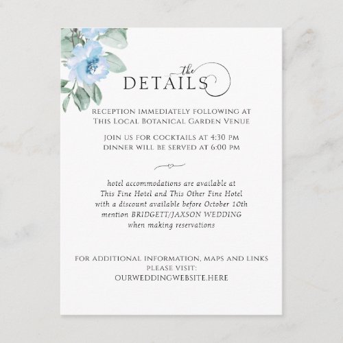 Blue Botanical Floral Details Enclosure Card