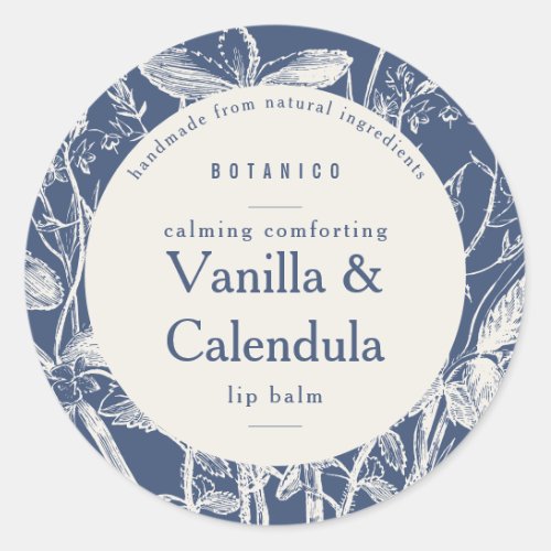 Blue Botanical Floral Natural Small Packaging Classic Round Sticker