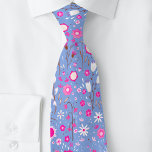 Blue Botanical Floral Neck Tie<br><div class="desc">Modern maximalist pink and white botanical wild flower pattern on a periwinkle blue background for a fresh summer feel.
A coordinating tie to match your celebration.</div>