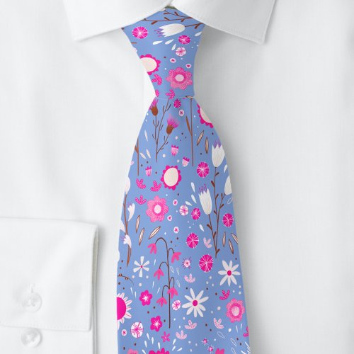 Blue Botanical Floral Neck Tie