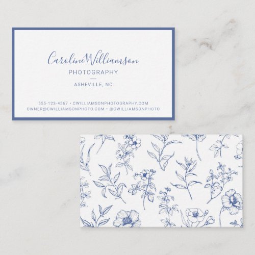 Blue Botanical Floral Photographer Minimalist Logo Business Card