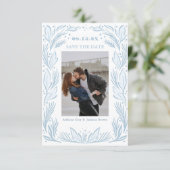 Blue Botanical Frame Save the Date (Standing Front)