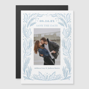 Blue Botanical Frame Save the Date Magnetic Invitation