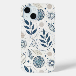 Blue Botanical Geometric Doodle iPhone 15 Case
