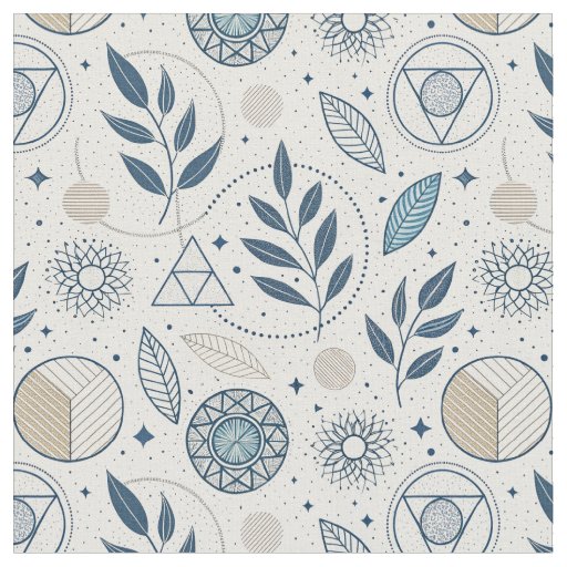 Blue Botanical Geometric Doodle Fabric