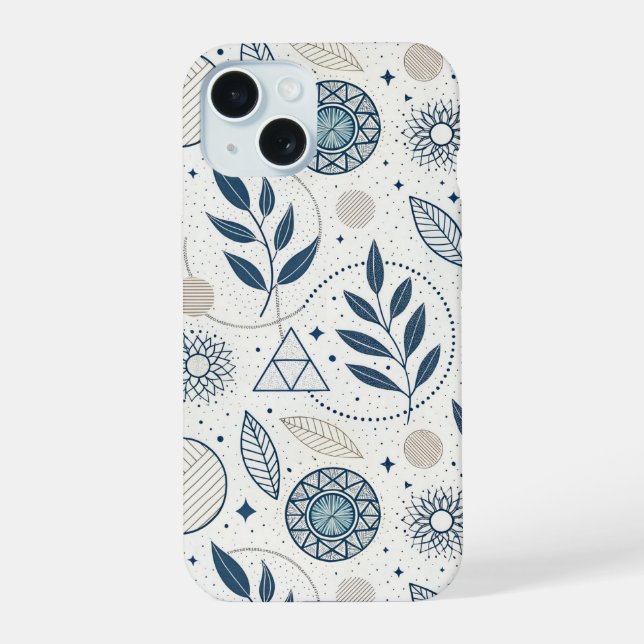Blue Botanical Geometric Doodle Iphone Case (Back)