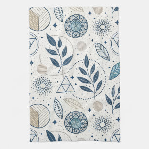 Blue Botanical Geometric Doodle Kitchen Towel