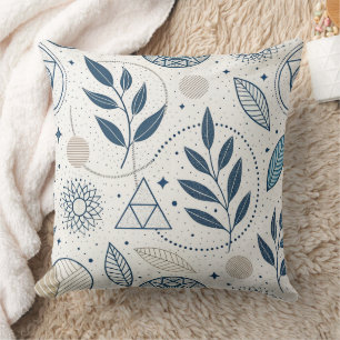 Blue Botanical Geometric Doodle Throw Pillow