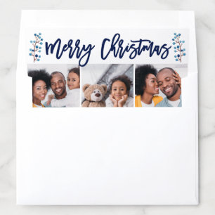 Blue Botanical Merry Christmas Collage Envelope Liner