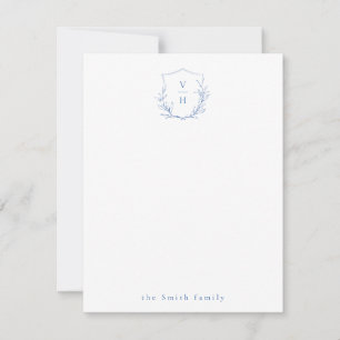 Blue botanical monogram personalized Stationery Note Card