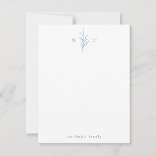 Blue botanical monogram personalized Stationery Note Card