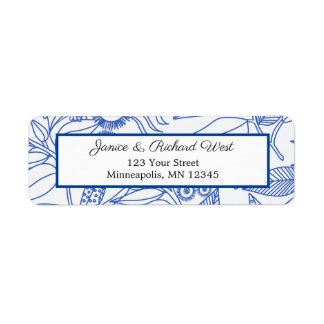 Blue Botanical Navy Frame Wedding Address Label