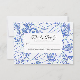 Blue Botanical Personalized Floral Wedding RSVP Card