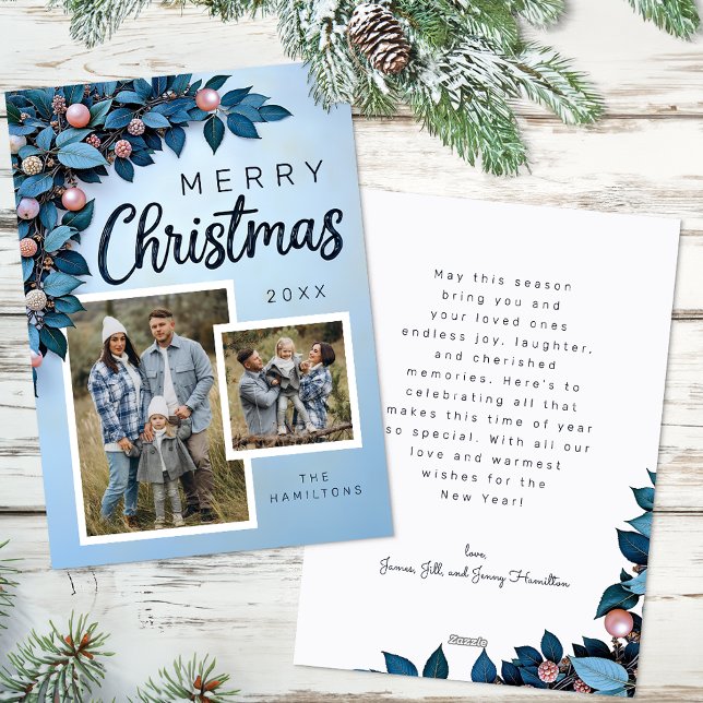 Blue Botanical Photo Christmas Card (Blue Christmas Card)