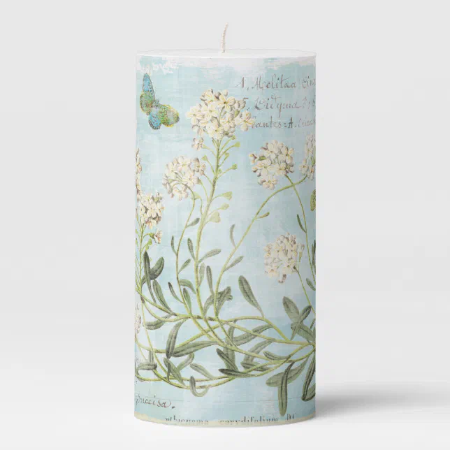 Blue Botanical Pillar Candle Zazzle