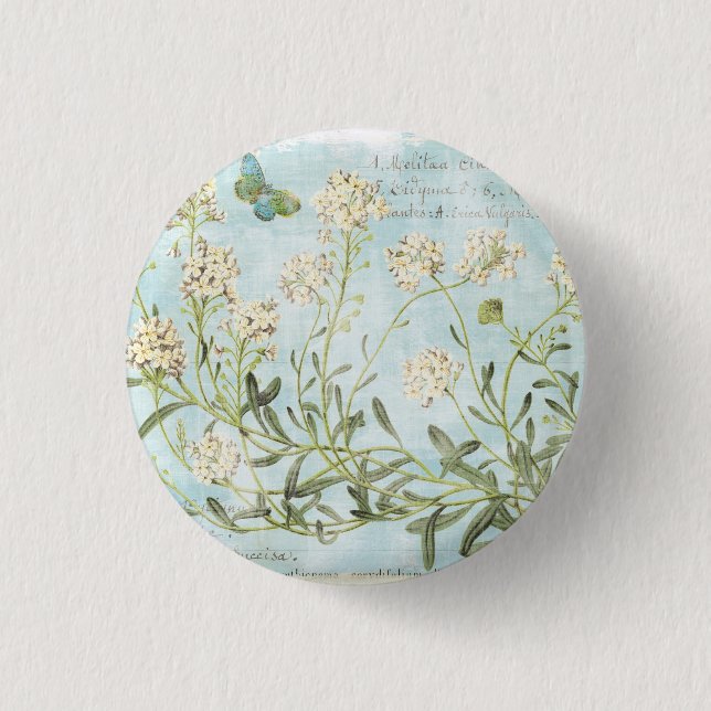 Blue Botanical Pinback Button (Front)
