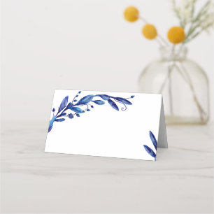 Blue botanical place card. Navy wedding seating Place Card