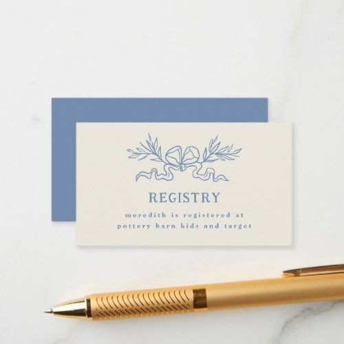 Blue Botanical Ribbon Baby Shower Registry  Enclosure Card