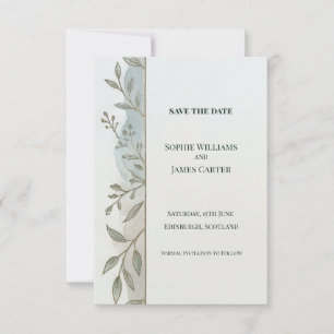 Blue Botanical Save The Date Card