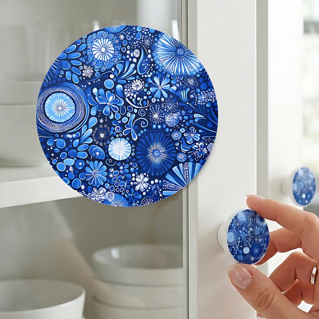 Blue Botanical Shibori Ceramic Knob (Creator Uploaded)