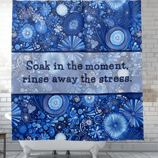 Blue Botanical Shibori Sayings Shower Curtain