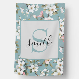 Blue Botanical Spring Dogwood Custom House Flag