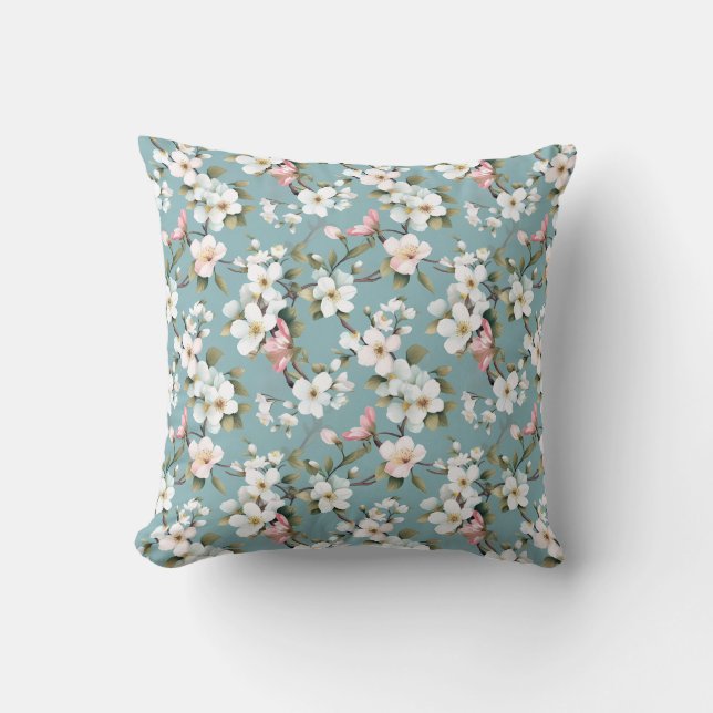 Blue Botanical Spring Dogwood Throw Pillow (Front)