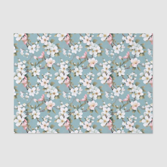 Blue Botanical Spring Dogwood Tissue Paper (Front)