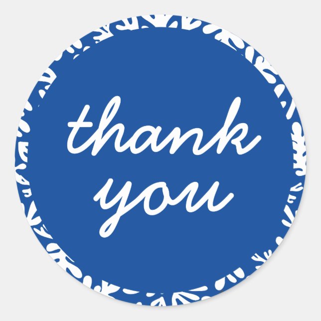 Blue Botanical Thank You Classic Round Sticker (Front)