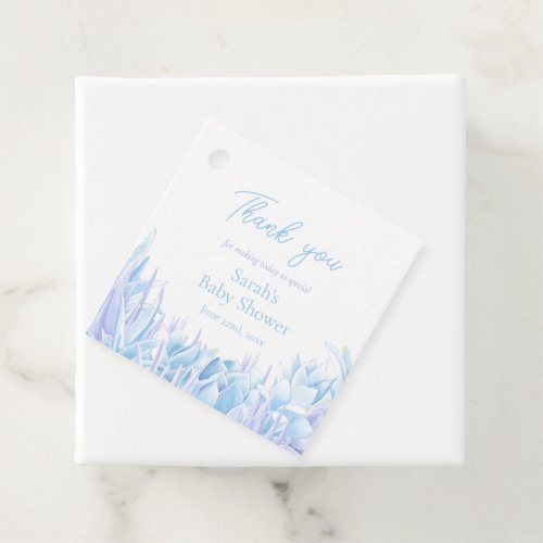 Blue Botanical Thank You Succulent Baby Shower Favor Tags