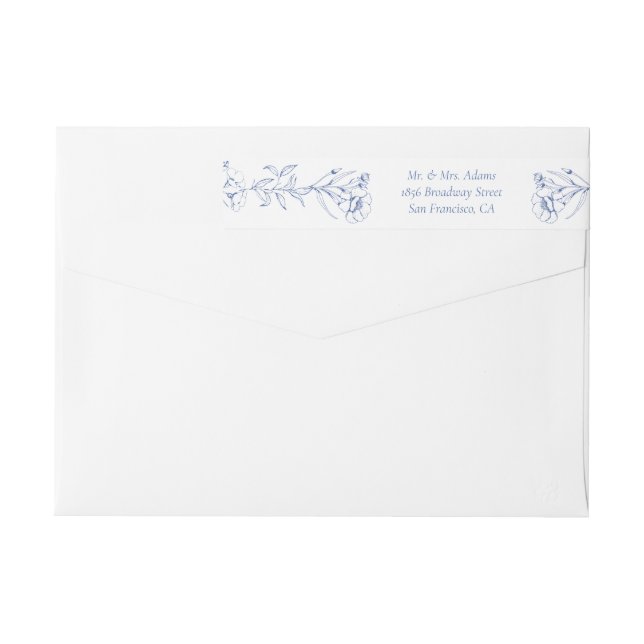Blue Botanical Victorian Pre-Addressed Return Wrap Around Label (Back)