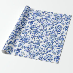Blue Botanical Vine Toile Garden Party Wrapping Pa Paper