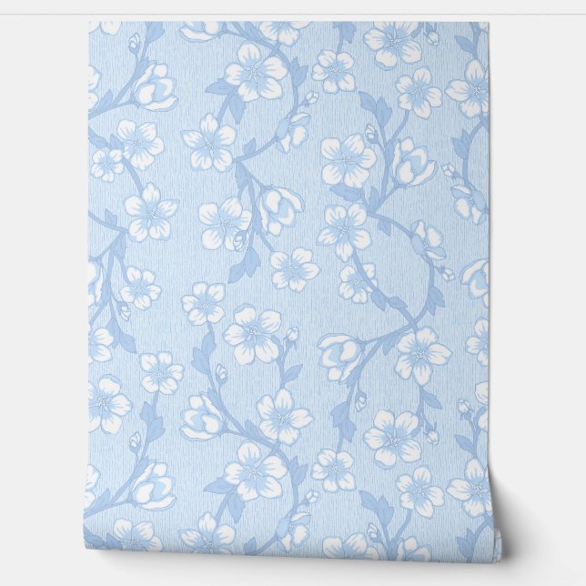 Blue Botanical Wallpaper – Modern Floral  Wallpaper (Unrolling)