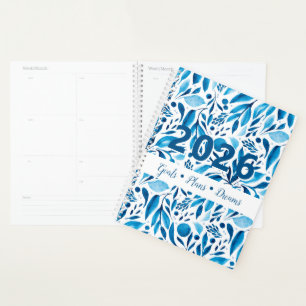 Blue Botanical Watercolor Floral 2026 Customizable Planner