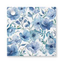 Blue Botanical Watercolor Floral Garden