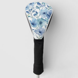 Blue Botanical Watercolor Floral Garden Golf Head Cover