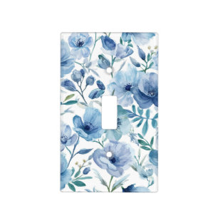 Blue Botanical Watercolor Floral Garden Light Switch Cover