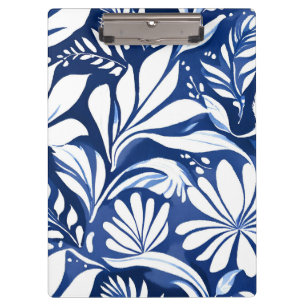 Blue Botanical Watercolor Floral Pattern Clipboard