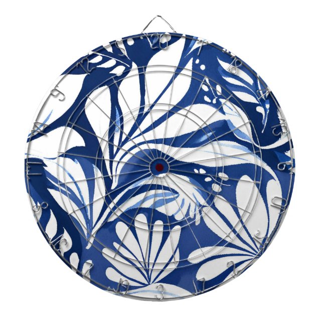 Blue Botanical Watercolor Floral Pattern Dart Board (Front)