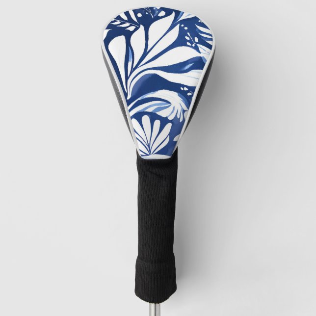 Blue Botanical Watercolor Floral Pattern Golf Head Cover (Front)