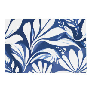 Blue Botanical Watercolor Floral Pattern Placemat