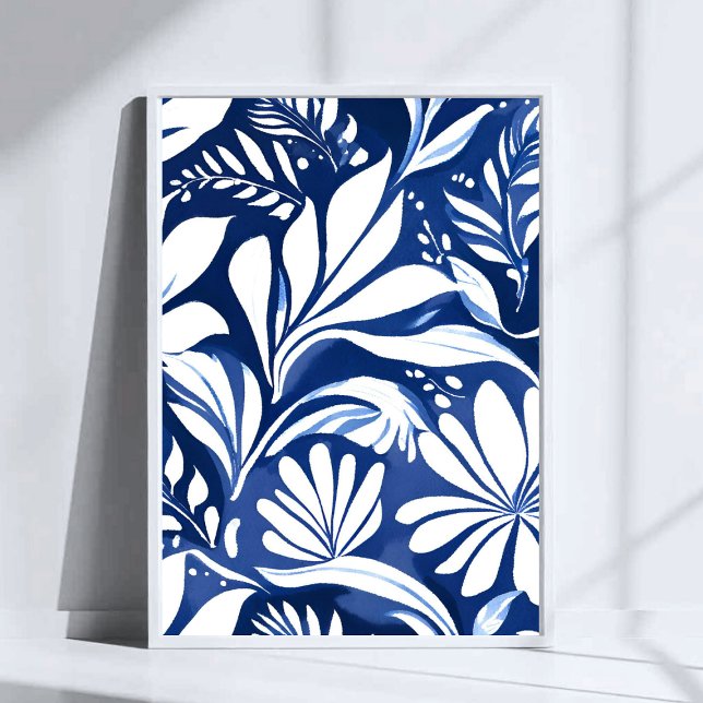 Blue Botanical Watercolor Floral Pattern Poster (Creator Uploaded)