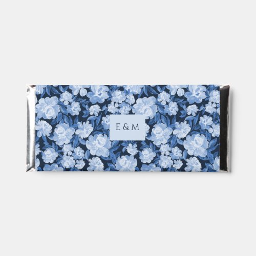 Blue Botanical Watercolor Peonies Initials Wedding Hershey Bar Favors